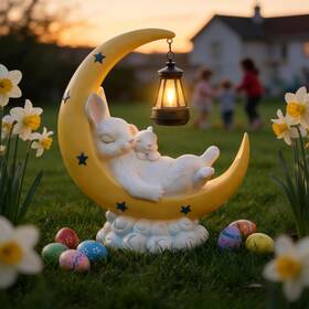 B0dznp3csm Chenchuchin Solar Mother Baby Rabbit Garden Light Warm Led Easter Day Gif
