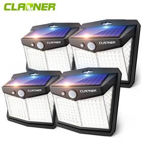 45484 Claoner 4 Solar Power 128 Led Lights Pir Motion Sensor Outdoor Security Lamps