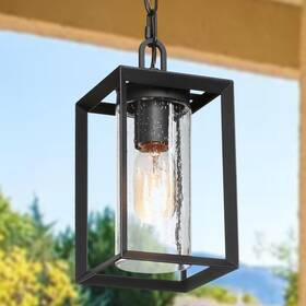 Classy Leaves 735940924375 Outdoor Pendant Light Black Hanging Fixture For Porch Or Exterior