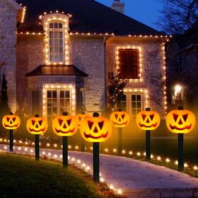 Cmuloiet Hd005 Halloween Decorations Outdoor 4 Sets Solar Pumpkin Pathway Lights For Outside