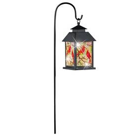 Cosp251201 Collections Etc Solar Powered Floral Cardinals Lantern With Shepherds Hook