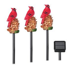E-nx3102607 Collections Etc Solar Powered Cardinal On Pinecones Path Stake Lights - Set Of 3