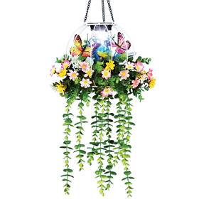 Zl-142217 Collections Etc Solar Hanging White Metal Cage Artificial Flower Pot
