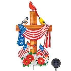 Zl-143665 Collections Etc Led Lighted Patriotic Birds On A Cross Garden Stake