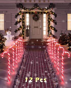Coolwufan 761062793544 12 Pack Christmas Candy Cane Pathway Markers 22ftft Christma