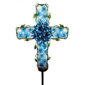 B09txbcy7f Coozzyhour Solar Cross Garden Light Outdoor Metal And Glass Blue Hydrangea