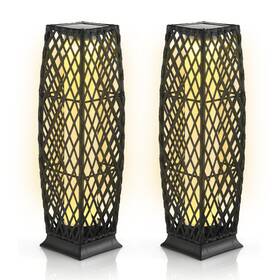 N727dk-2a19632 Costway 2-piece Outdoor Solar-powered Floor Lamps Ip65 Waterproof With Auto On/off Light