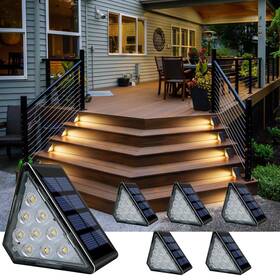 Stw-6 Createstar Solar Step Lights Stair Fence Triangle Ip67 Outdoor 6 Pack Warm White