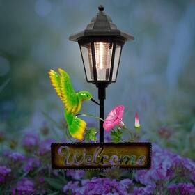 Crosslight 840303500643 Solar Led Hummingbird Welcome Sign - Weatherproof Garden Stake Light For Outd