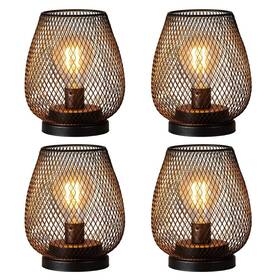 Decorkey 774829589960 Set Of 4 Battery Operated Lamp Led Table Lantern Brown Metal Cage C