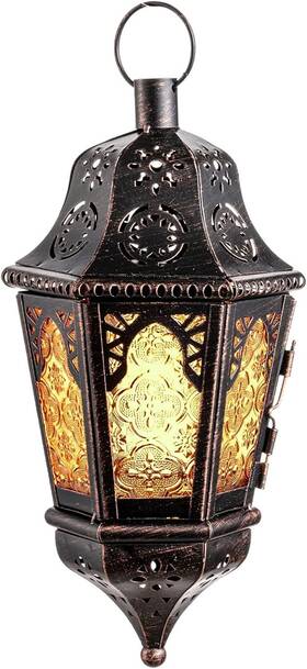 Decorkey 779288941700 Moroccan Lantern Decorative Indoor And Outdoor 13.6 Vintage Amber