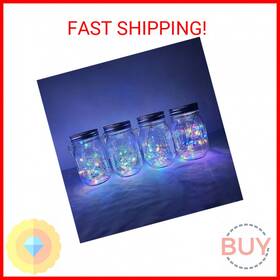 Decorman 824918764454 Solar Mason Jar Lights 4 Pack 30 Led Fairy Star Firefly String Lids Li