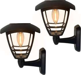 Deraysion 691039202789 2 Pack Solar Wall Lantern Lights Outdoor Waterproof Black Sun Powered Led