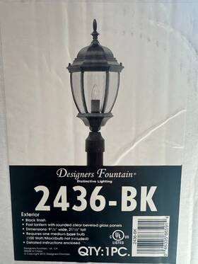 2436-bk Designers Fountain Tiverton 1 Light 22 Inch Black Outdoor Post Lantern