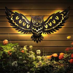 Diinor 744111011202 Large Solar Owl Wall Light - Warm White Outdoor Garden Decor 23.62