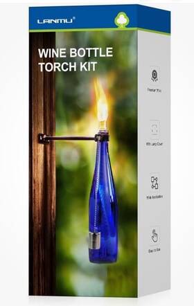 Direct 445017322364 Wine Bottle Torch Kit Outdoor Patio Wall Mount Holder With Wick Porch Wh