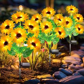 Solarsunflower06 Direct Solar Lights Outdoor Garden Decor Upgraded 3 Pack With 18 Sunflowers Auto On/o