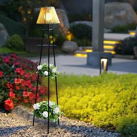Xx-24c261 Djgifi 46.8ftft Hand Weaving Solar Outdoor Floor Lamps With Plant Stands For Patio Dec