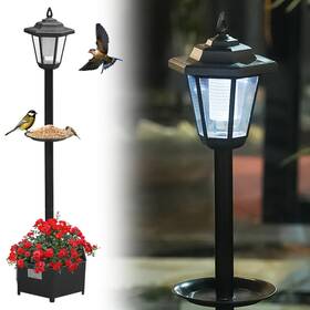 Xx-24q171-2 Djgifi 2-pack 37.4 Inch Solar Outdoor Floor Lamps With Planter And Bird Feeder 3-in-1 Des