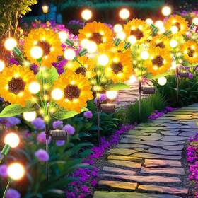 Double D Store 445045555550 Solar Flowers Outdoor Waterproof 4 Pack 12 Silk Sunflower Lights With 800m