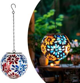 49090227 Dreamskip Solar Hanging Lanterns Glass Mosaic Gazing Ball Globe Blue Red Lantern L