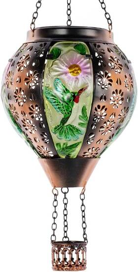 Ds0251 Dreamsoul Hummingbird Hot Air Balloon Solar Lantern Metal And Glass Flickering Fl