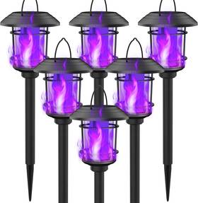 Dynaming 744110520729 6 Pack Solar Flame Torch Lights Outdoor Dual Use Flickering Purple Fla