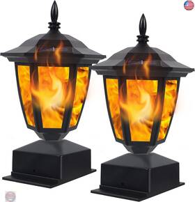 Rhy23216-2 Dynaming Solar Flame Post Lights Outdoor Powered Lamps Fence Cap