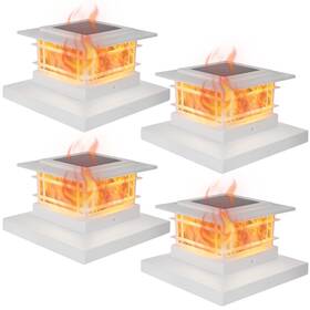 Zt23486s-bk-4 Dynaming 4pack Solar Flame Post Lights Outdoor Powered Fence White Shell Cap L