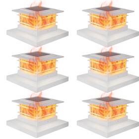 Zt23486s-bk-6 Dynaming 6 Pack Solar Flame Post Lights Outdoor Powered Fence White Shell