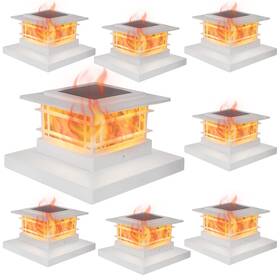 Ztd23486s-bk-8 Dynaming 8 Pack Solar Flame Post Lights Outdoor Powered Fence White