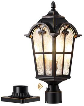 Hopl02a Edishine Large Dusk-to-dawn Outdoor Post Light 120v Waterproof Pole Lantern Black