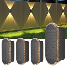 Ellasay 618337384641 Fence Lights Solar Powered 4 Pack Wall Outdoor Up And Do