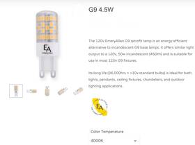 Ea-g9-4.5w-001-409f-d Emery Allen Emeryallen Bulbs For Use In Most G9 120v Fixtures