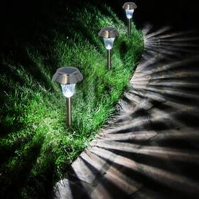 Enchanted Spaces 611138403511 Silver Solar Path Light Set Of 6 With Glass Lens Metal Ground Stake And E