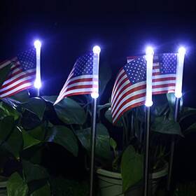 Epic Gadget 445034014037 2-pc Outdoor Solar Powered American Flag Garden Stake White Led Light