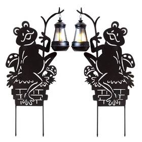 Esterno 651174979724 Frogs With Lamp Solar Garden Stakes 2-pack Set Of 2 Lawn Ornament Metal Silho