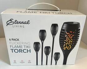 Pg94137 Eternal Living 6 Pack Flickering Flame Tiki Torch From Solar Powered New