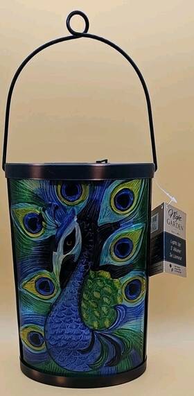 Evergreen Enterprises 808412400124 Hanging Peacock Solar Lantern Led Outdoor Waterproof Patio Garden Yard Decor