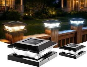 Evxfg 445000186195 4x4-solar-post-cap-lights-outdoor 2 Pack Solar Powered Fence Post Lights 3 Light