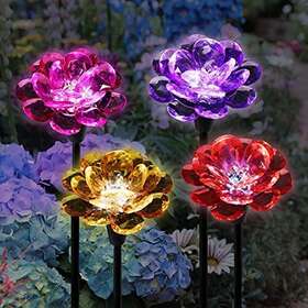 Exhart 093335305704 Garden Solar Lights Set Of 4 Mini Flower Stakes Led Light Durable Acry