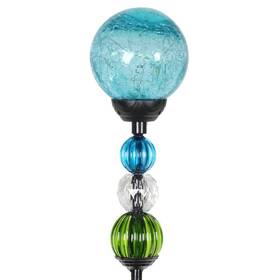 16735-rs Exhart 2.46 Ft. Solar Crackle Ball And Bead Blue Metal Garden Stake