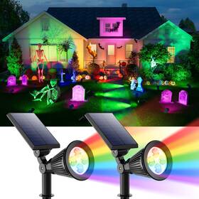 Fa0502c-2rgb Falove 2pk Color Changing Solar Spotlights Outdoor Halloween Yard Garden Uplights