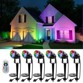 Fac02-6rgb Falove 6 Pack Color Change Spotlights For Decor Lighting 120v Remote Waterproof Plug