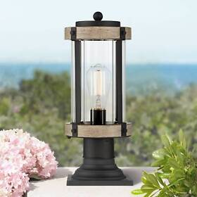 Ks916m2 Farmhouse Outdoor Post Light With Pier Mount Black Gray Wood 14 1/2inch For