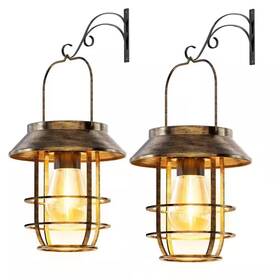 Fawey Tred Inc 445030583537 2-pack Metal Solar Lanterns Outdoor Waterproof With Wall Hooks Hanging Auto On/