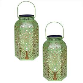 Fawey Tred Inc 711181045406 Outdoor Decor Antique Green Solar Lanterns Lights 2 Pack