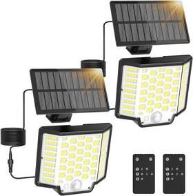 Flumy 741050727362 Solar Flood Lights Outdoor Waterproof 2-pack 186 Led Wall Light Outsid