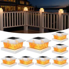 Sl57-w8 Flyingod Solar Post Cap Lights Outdoor Flickering Flame Light Fit For 8 Pack White