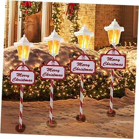Folwerpk 768447716532 Christmas Solar Candy Stake Lights - 4 Pack Flickering Flame Waterproof White